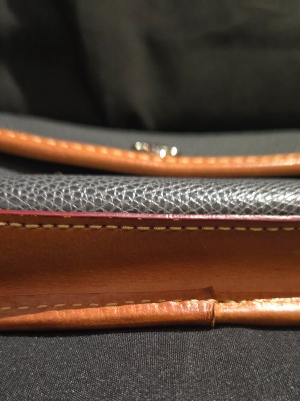 Dooney & Bourke Dark Gray Pebbled Leather Snap Wristlet Tan Trim - Picture 4 of 8